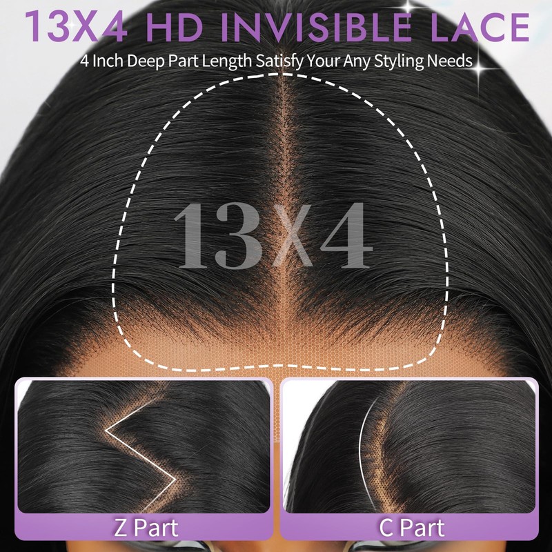 Eawwii Black 13×4 Lace Front Glueless Wigs for Women， Synthetic