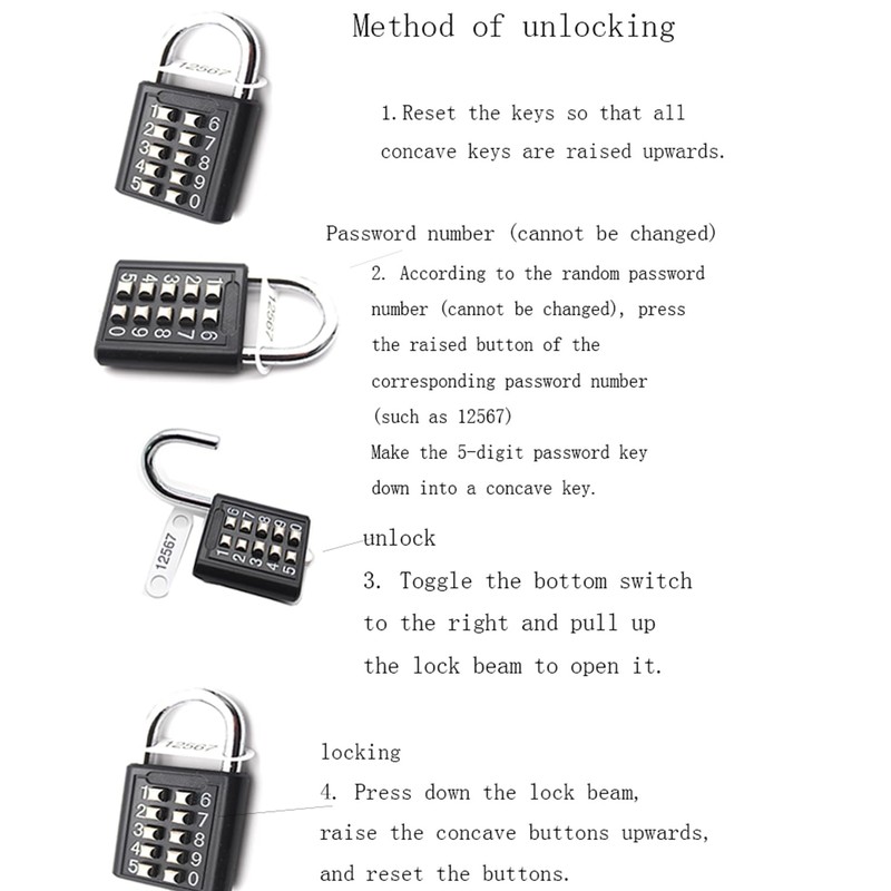 ZENG 10-Button Combination Padlock – Pre-Set 5-Digit Unchangeable Code, Hardened