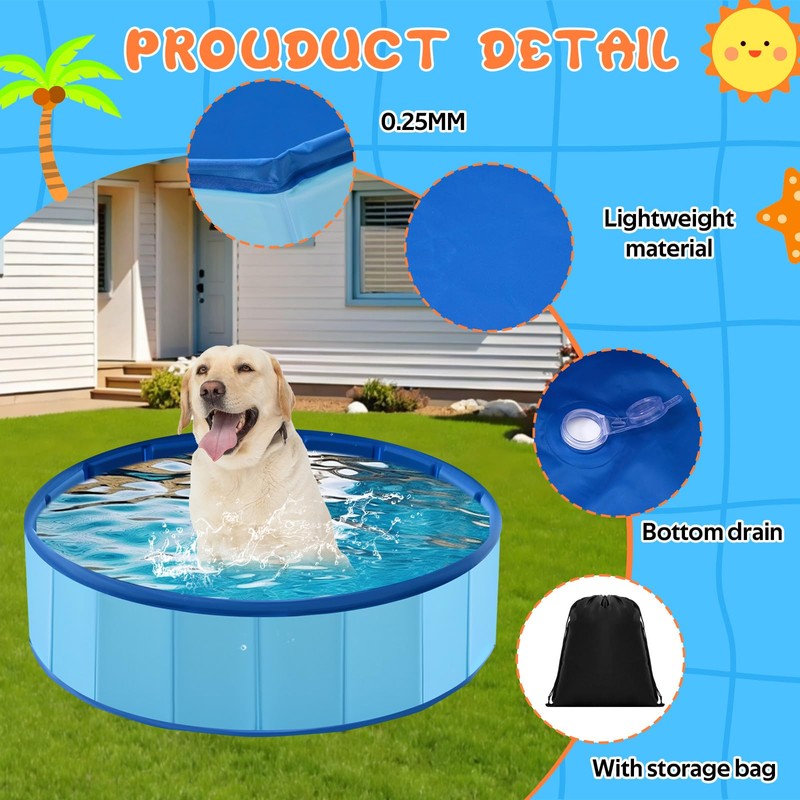 Chunful Foldable Dog Pool with Storage Bag, 24 x 8