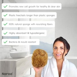 Naroa Esponja de mar natural para baño, esponja exfoliante corporal sin blanquear, esponja de baño exfoliante suave para una piel saludable, esponja r