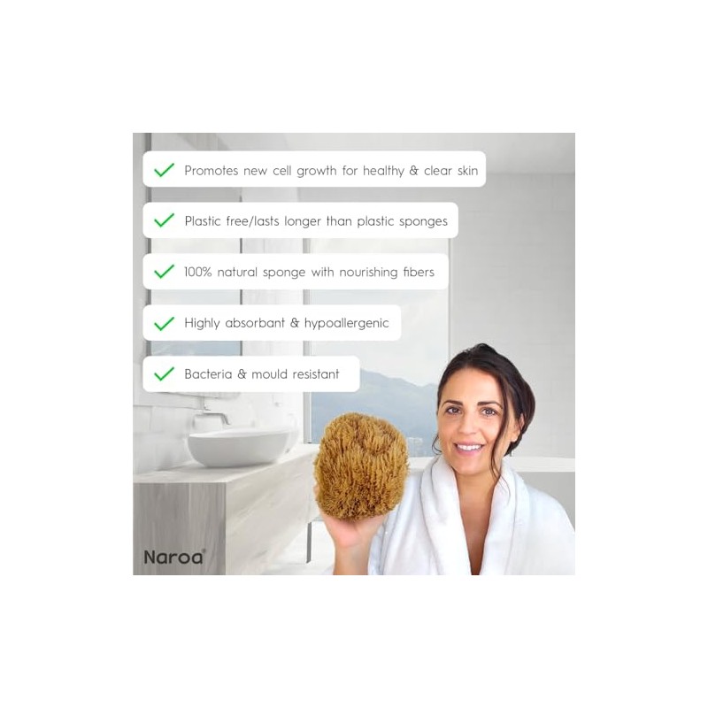 Naroa Esponja de mar natural para baño, esponja exfoliante corporal