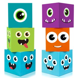 Foilswirl 6 Pcs Large Monster Party Favor Boxes Cute Monster Theme Big Party Treat Tube Boxes Decorations for Birthday Game Favor Props 11.8 x 11.8 Inch