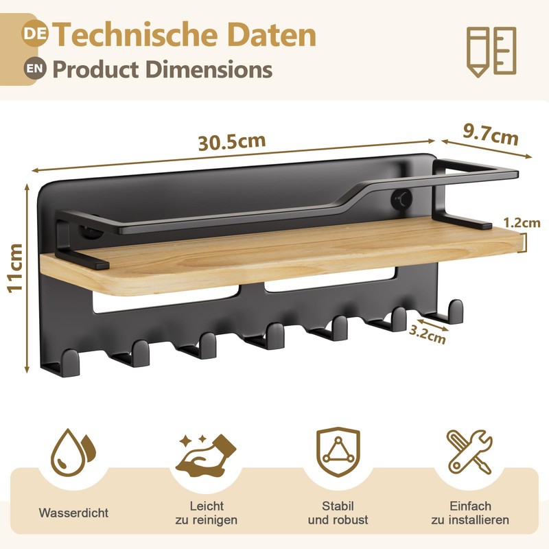 Yorbay Wooden Key Rack with Shelf: Multifunctional Wall Key Rack