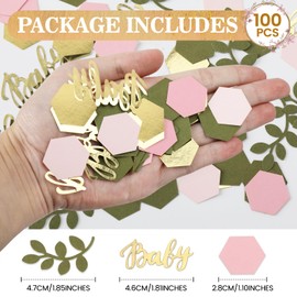 Milifox 100 pieces Baby Shower Confetti - Sage Leaf Confetti|,Confetti Dots Biodegradable,Table Confetti for Wedding Birthday Party Decoration,Ice Cream Theme,Baby Shower Decor(Green-Pink-Light Pink)