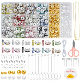 Prdingfy 622PCS 14+ Colors Rondelle Spacer Beads for Jewelry Making, Rhinestone Spacer Beads Crystal Bead Spacers for Bracelets, Pens, DIY Crafts(10mm)