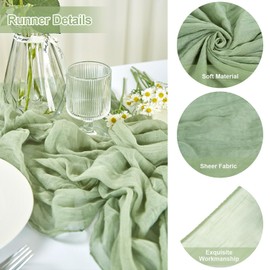 10 Pack Cheesecloth Table Runner 35x120 Inches for Baby Shower Decorations Gauze Boho Rustic Cheese Cloth Table Runners for Wedding Bridal Shower Birthday Party Table Decor(Sage Green)