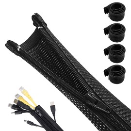 4 x 1.5 m Cable Duct Desk Flexible Management Cable Management Black with Zip Diameter 2-2.5 cm Cable Tube Cable Organiser Management for PC Cable Protection