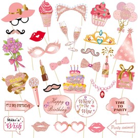 Birthday Photo Booth Props,Birthday Party Decoration, Funny Happy Birthday Photo Background Posing Props, Birthday Party Supplies (Rose Gold)
