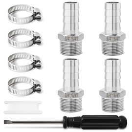 Barbed Hose Fittings, Josaton 10 PCS Stainless Steel 3/4" Hose Barb to 3/4" Male NPT Thread Adapter 3/4 NPT to 3/4 Barb Home Brew Fitting for Water Fuel Air with Hose Clamp