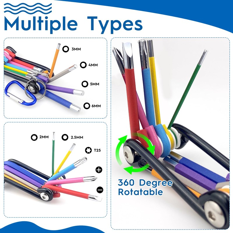 Irenwarl 9-Piece Foldable Hex Key Set, Professional Allen Key Set,
