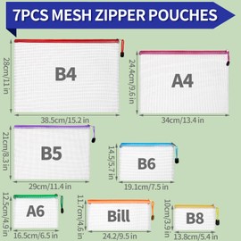 LEOBRO Mesh Zipper Pouch Bags, 7 Sizes Zipper Pouch, Clear Zipper Pouches for Organization, Mesh Bags with Zipper, Reusable Storage Bags, Travel School Supplies, File Jackets & File Pockets