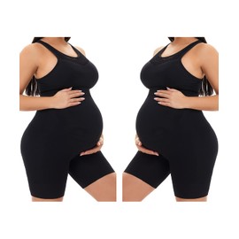 QEAUTY LAB - Ropa interior para embarazo, cintura alta, media muslo, para prevenir el desgaste, Negro + Negro, XL