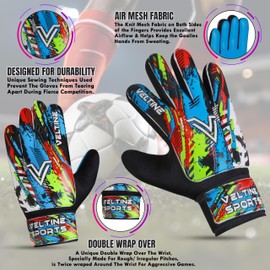 Veltine Sports Soccer Goalie Gloves, Football Goalkeeper Gloves for Kids Boys Children Youth with 4mm Latex Heavy Grip Palm (Cyan, Size 6 Suitable for 13-15 Years, Ambidextrous)