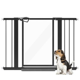 unipaws Clear Dog Gate Baby Gate for Doorway Stairs Wide Openings, 29"-43" Pressure Mounted Extra Wide Door Gate with Extension Parts, No Drilling Walk Through Baby Gate, Indoor, Black
