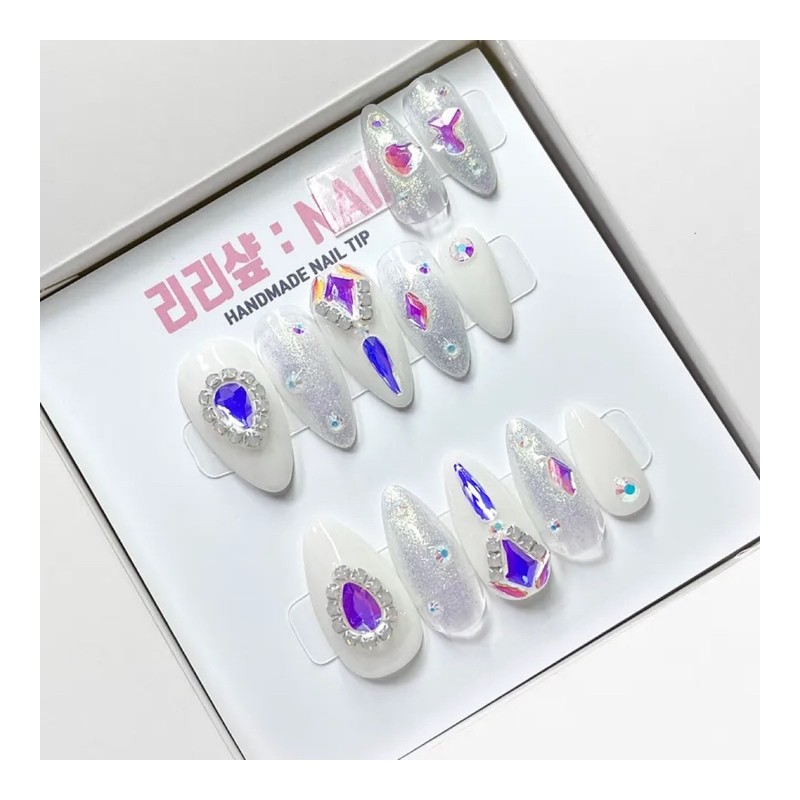 Ice Queen Full Stone Handmade Nail Tips - Half and