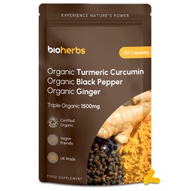 Organic Turmeric Curcumin Capsules 1500mg - with Black Pepper & Ginger | High Strength Turmeric Supplement by BioHerbs | 120 Easy-to-Swallow Capsules (2-Month Supply)