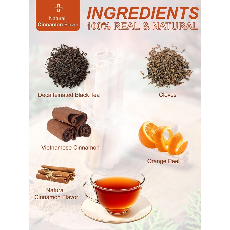 TeeLux Decaf Hot Cinnamon Black Tea, Decaffeinated Black Tea with