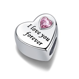 FineryGal Mum I Love You Forever Heart Birthday Bead Charm for Bracelets Bead Jewelry Charm for Women Mothers Day Gifts from Daughter Son
