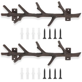 Fiwochic 12" Cast Iron Tree Branch Vertical Coat Hat Rack Wall Mount Heavy Duty Decorative Coat Hook Rustic Hanger for Coats Bags Hats Key Entryway Bedroom Hallway Bathroom Storage (Rust Color,2 Pcs)