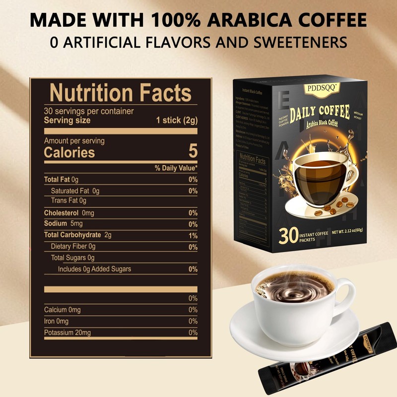 Instant Coffee Packets 30 Count, Medium Roast Arabica Black Coffee