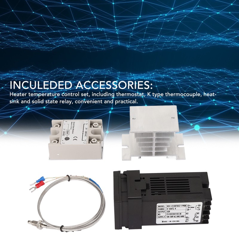 Farm Temperature Control Set 100‑240V Thermostat Type K Thermocouple Heatsink