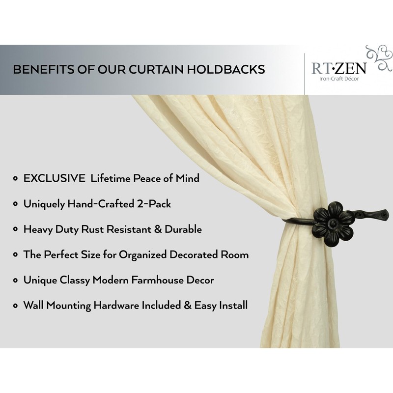 RTZEN Decorative Metal Curtain Tiebacks - Farmhouse Wrought Iron Curtain