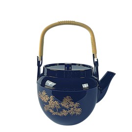 JapanBargain 1628, Medium Size Teapot Japanese Plastic Melamine Unbreakable Tea pot for Home or Restaurant, Black Color Lacquered with Bamboo Pattern, Made in Japan, 22 Ounce