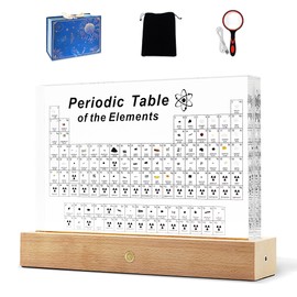 Large Periodic Table of Elements with Real Elements Samples, 8.3 Inch Acrylic Periodic Table Poster Lighted Stand, Crafts Décor Teaching Tool Chemistry Gift for Kids Adults Students Teacher Science