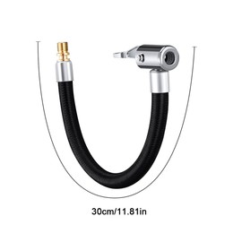Tyre Inflator Hose Adapter, 30 cm Inflator Pump Hose Air Hose Adapter Valve Extension for Car Valve Pump, Air Compressor, Air Pump, Car Tyres, Black, One Size