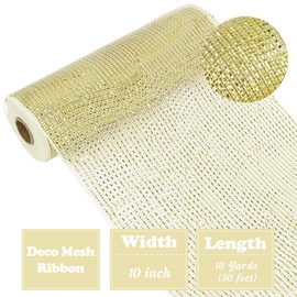 HUIHUANG Gold Deco Mesh 10 inch Rolls, Glod Decorative Mesh Ribbon for Christmas Wreath Swags Garland Bows DIY Craft-10 Yards