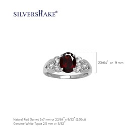 Silvershake 2.05ct. 9X7mm Natural Oval Shape Garnet and White Topaz 925 Sterling Silver Engagement Ring Size 7.5