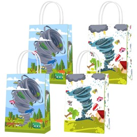 16pcs Tornado Party Favor Bags, Twonado Fournado Birthday Party Supplies, Cartoon Tornado Goody Snacks Treat Party Favor Bags with Handles for Kids Storm Chaser Tornado Theme 2nd 4th Party Decorations