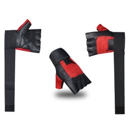 KANGO FTNESS Leather Weight Lifting Gloves Long Wrist Wrap Gloves Power Lifting Lifter Padded Palm Exercise Fitness Gloves Strengthen Gloves Home Gym (Red/Black, XX-Large)