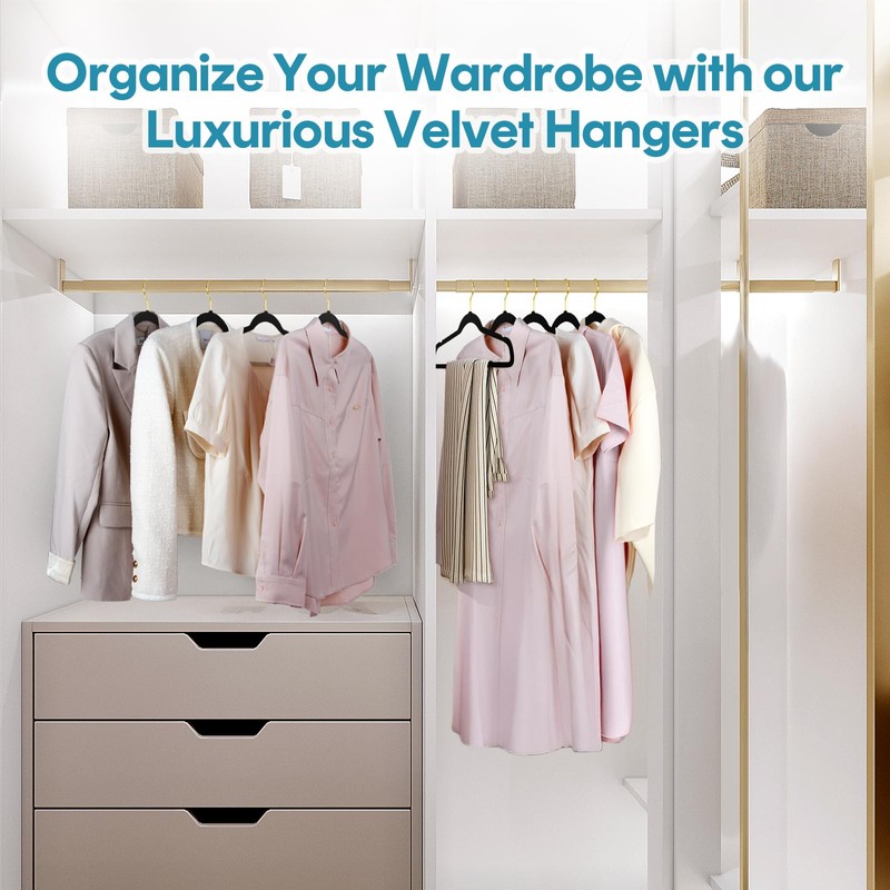UNEED Black Velvet Hangers with Golden Hooks, 36 Pack -