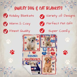 Doggie of the Day Golden Retriever Dogs - 4th of July I Love USA - Lightweight Soft Blanket - Fleece, Sherpa & Tasseled Woven Durable Throw Blanket for Bed, 50x60 Sherpa BLNKTNC00182