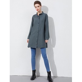 Minibee Women's Oversized Button Down Shirts Long Sleeve Cotton Linen Light Blouse Jacket With Pockets Green XL