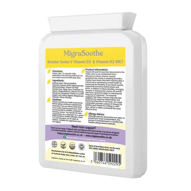 MigraSoothe Booster Vitamin D3 Vitamin K2 MK7 Complex for migraine