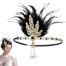 1Pcs Flapper Headband Feathers are Firm and Beads are Firm 1920s Headband Vintage Exquisite Elegant and Noble Gatsby Headpiece for the Great Gatsby themed Party Homecoming Prom Pageant Wedding Party