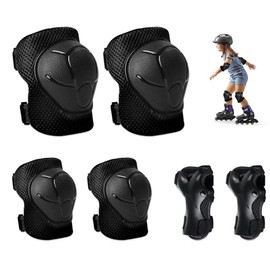 mizikuu Children's Knee Pads, 6-in-1 Skate Protector Set with Knee Pads, Elbow Pads, Wrist Guards, Children's Inline Pads Set, 3-8 Years Old, Toddlers for Skateboarding, Cycling, Black