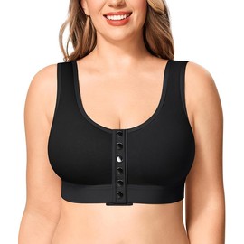 Nebility Front Closure Bra for Women Full Coverage Sports Bras Seamless Comfort Post Surgery Bra Black