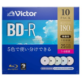 Victor BD-R VBR130RPX10J1 for Single Recording (Single Layer, 1-6x Speed, 10 Sheets), Color MIX