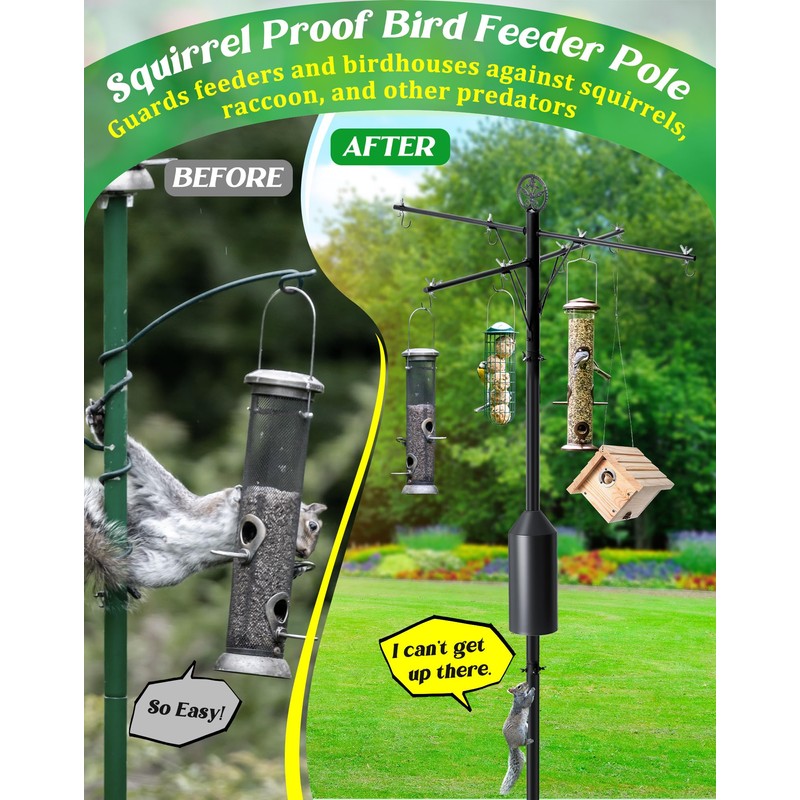 Ceoighe 95 Inch Bird Feeder Pole with Torpedo Squirrel Proof