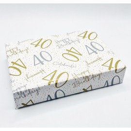 4 Sheets 4 Tags 40th Happy Birthday Celebrate Hooray White Gold Silver Unisex Wrapping Paper Age 40 Birthday Male Female Giftwrap (PA)