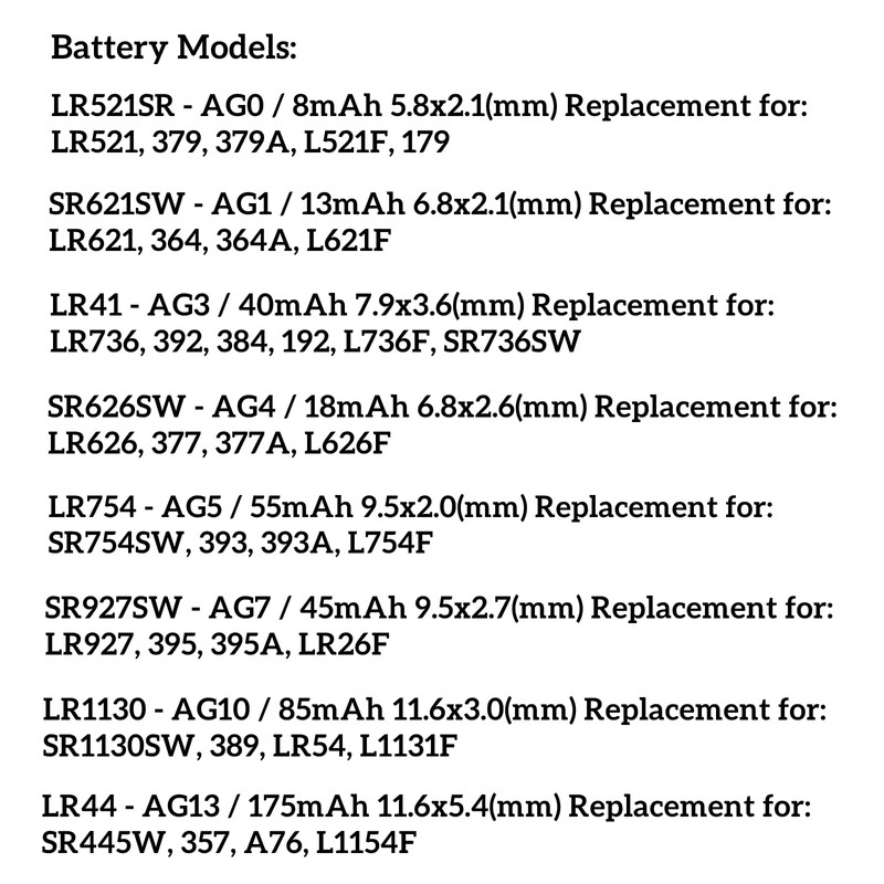 Siiboat Watch Batteries 80PCS - AG0, AG1, AG3, AG4, AG5,