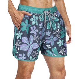 SURF CUZ Mens Swim Trunks 5 Inch Swimming Shorts for Men Vintage Board Shorts with Mesh Lining 80s 90s Retro Swim Shorts Quick Dry Beach Shorts,Island Streetside,L