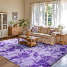 Purple White Rug Fluffy 4x6 Bedroom Rugs Girls,1.7'' Plush Soft Fuzzy Area Carpet Non Slip for Living Room Nursery Kids Girlie Elegant Home Decor Aesthetic