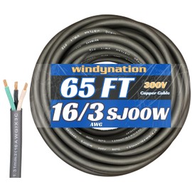 65 Feet 16/3 SJOOW Cable Cord 16 AWG 3 Conductor SO Wire - 16 Gauge 3 Conductor (16/3 Wire) 300V Portable Power Extension Cable for Motor Leads, Portable Lights, Battery Chargers