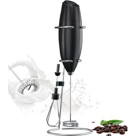 YBVABE Milk Frother Double Whisk | Stainless Steel Stand & Double Spiral | Detachable Egg Beater with Enhanced Motor | Coffee Stirrer for Milk Foam, Dessert, Puree, Sauces & Eggs-Matte Black
