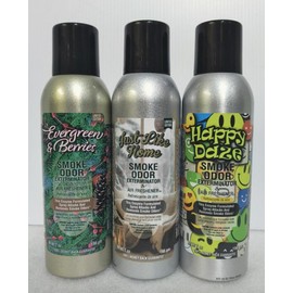 Smoke Odor Exterminator 198 gm/ 7 oz Large Spray Evergreen & Berries Set of Three Cans. Assortment (3) Includes Evergreen & Berries, Just Like Home and Happy Daze.