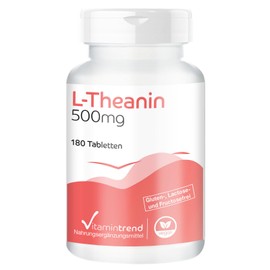 L-Theanine Green Tea Hochdosiert Vegan 500mg, 180 Theanin Tablets (No Magnesium Stearate, Supports the Immune System and Memory Skills, Tip for Stress and Sleep